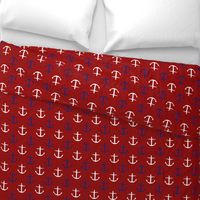 Large Blue and White Anchors on Red