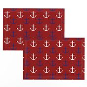 Large Blue and White Anchors on Red