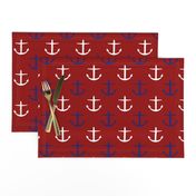 Large Blue and White Anchors on Red