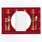 Large Blue and White Anchors on Red