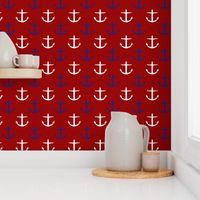 Large Blue and White Anchors on Red