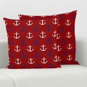 Large Blue and White Anchors on Red