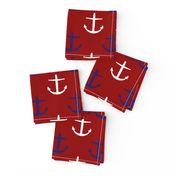 Large Blue and White Anchors on Red