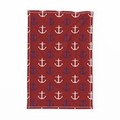 Large Blue and White Anchors on Red