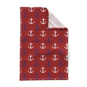 Large Blue and White Anchors on Red