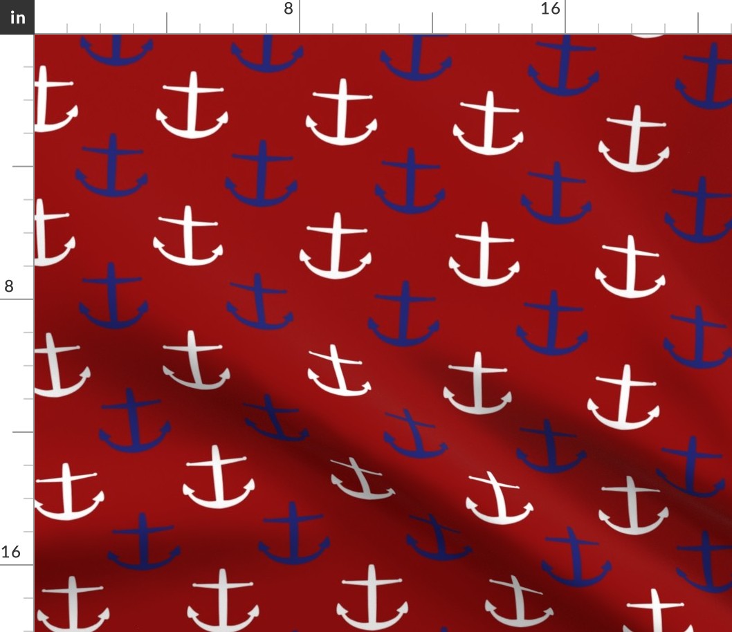 Large Blue and White Anchors on Red