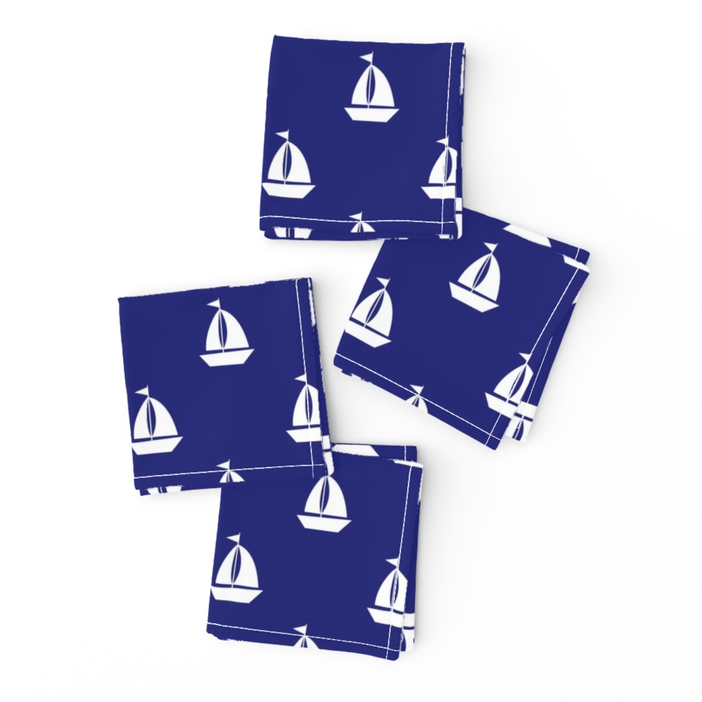 Large White Sailboats on Blue