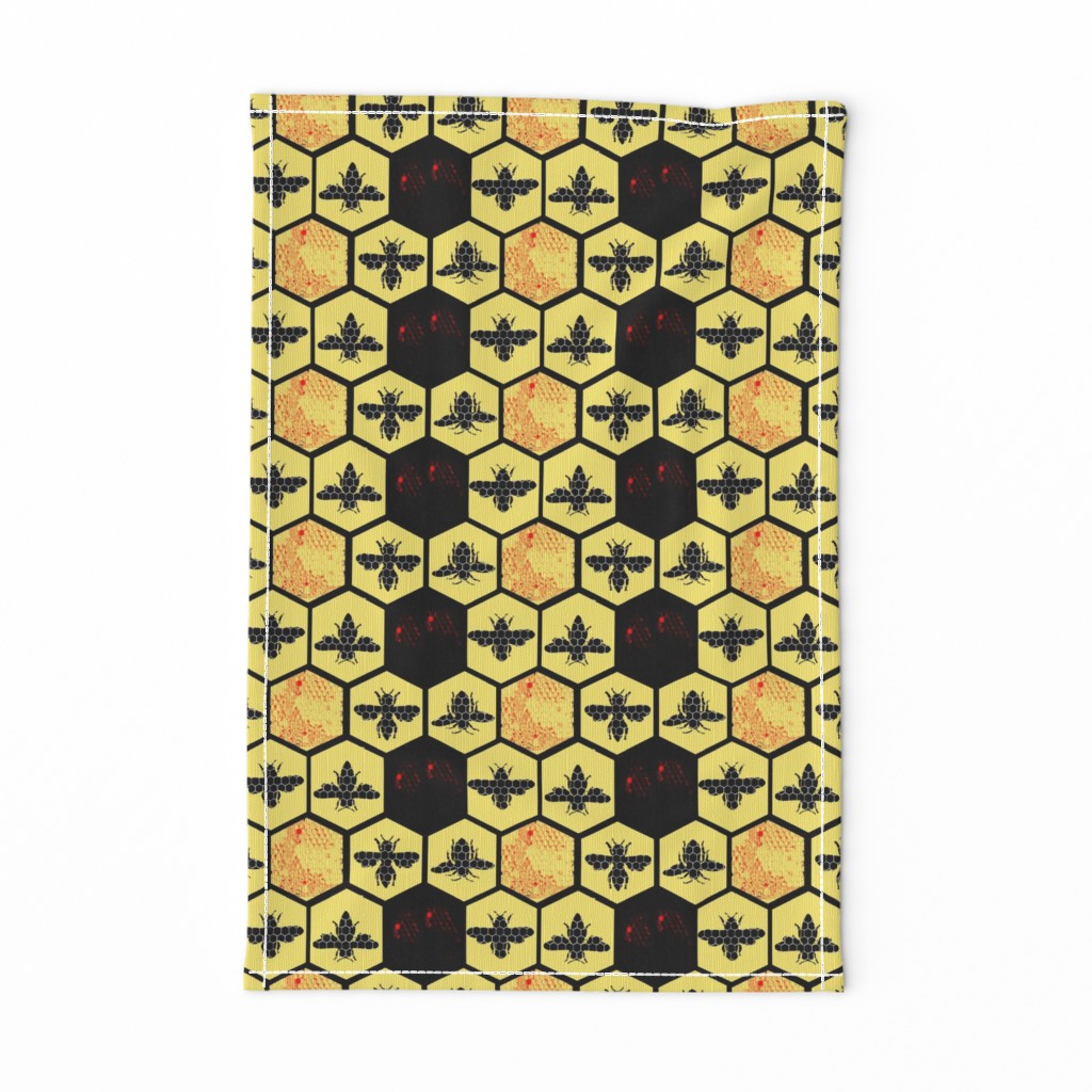 Honey Comb & Bees, Black & Yellow Hexagon