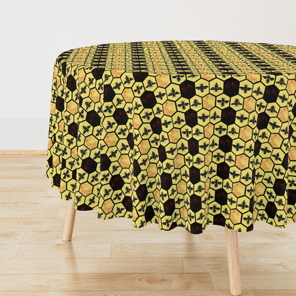 Honey Comb & Bees, Black & Yellow Hexagon