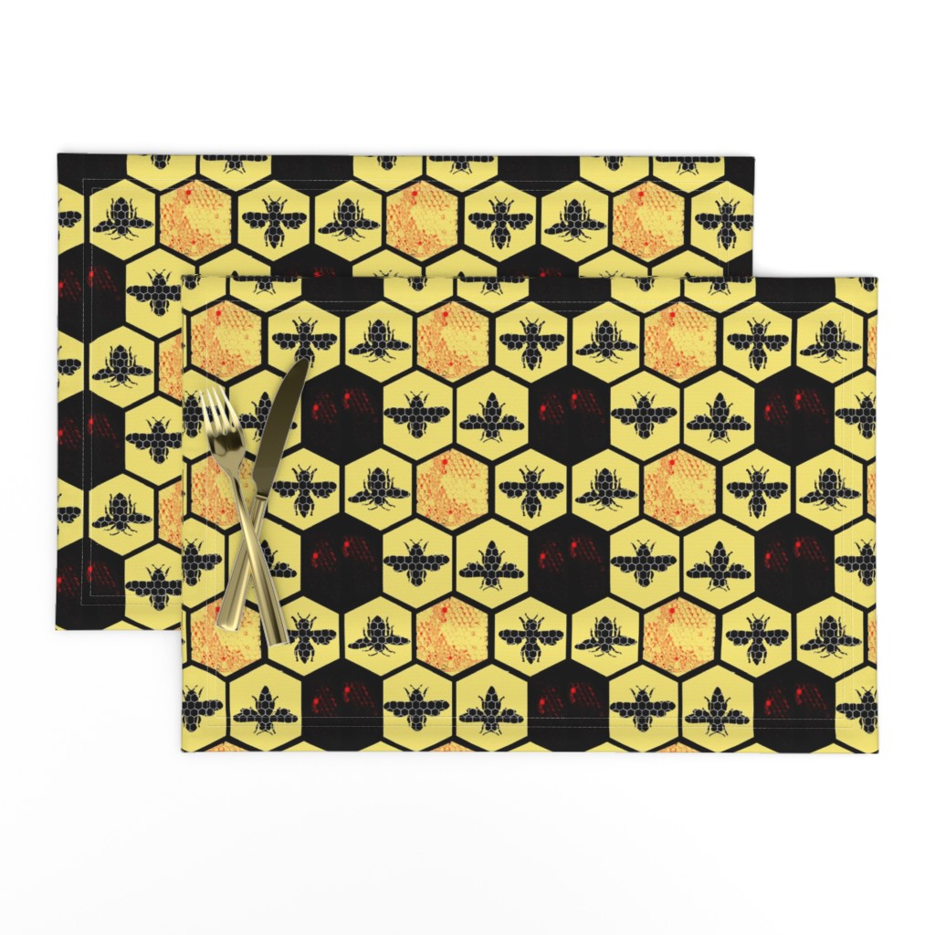 Honey Comb & Bees, Black & Yellow Hexagon