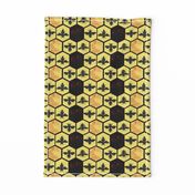 Honey Comb & Bees, Black & Yellow Hexagon