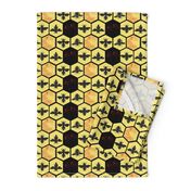 Honey Comb & Bees, Black & Yellow Hexagon