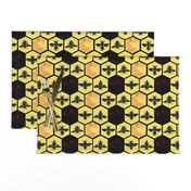 Honey Comb & Bees, Black & Yellow Hexagon