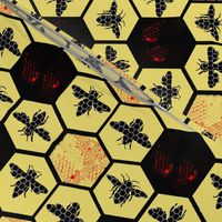 Honey Comb & Bees, Black & Yellow Hexagon