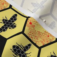 Honey Comb & Bees, Black & Yellow Hexagon