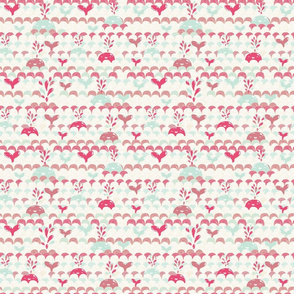 Cute pink and mint whales and waves. Sea and ocean fabric pattern design by @kostolom3000