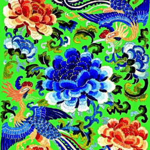 royal phoenix novelty thrones embroidery asian japanese china chinese oriental cheongsam kimono birds garden pheony flowers roses imperial chinoiserie kings queens museum traditional rank regal korean kabuki geisha yuan ming qing dynasty tapestry vintage 