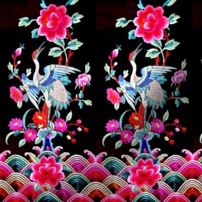 royal white novelty thrones embroidery asian japanese china chinese oriental cheongsam kimono storks cranes birds sea ocean imperial chinoiserie kings queens museum traditional rank regal korean kabuki geisha yuan ming qing dynasty tapestry vintage empero