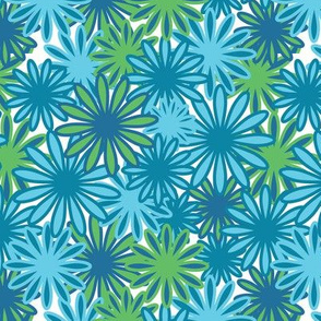 Hippie-Dippie daisies -- in greens, teals, and blues
