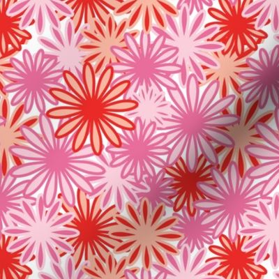 Hippie-Dippie daisies -- in pink and scarlet
