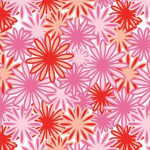 Hippie-Dippie daisies -- in pink and scarlet