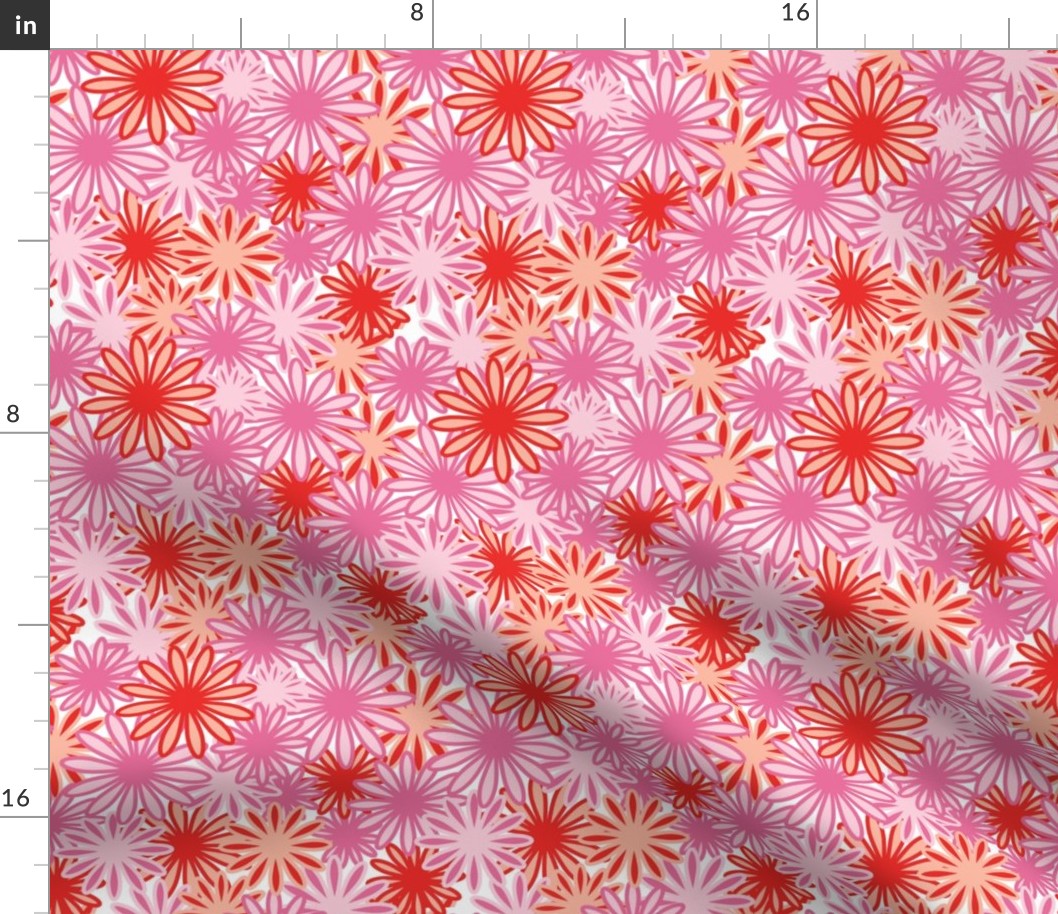 Hippie-Dippie daisies -- in pink and scarlet