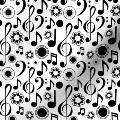 Music Notes and Clefs - Black and White