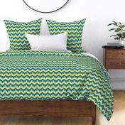 India Scalloped Chevron in Blue and Yellow