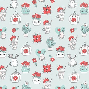 Merry Christmas design - Poinsettia, cactus cat, deer, sweater