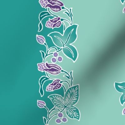 Naturalistic-flower-border dress-fabric-whtlns-VECTOR-mgrn-lavs-SAGE-w-sprigs-300-12x54in-WAVY-rotated