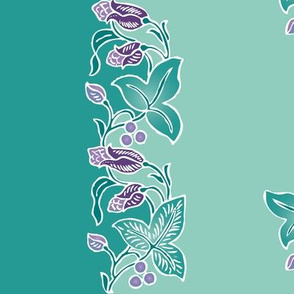 Naturalistic-flower-border dress-fabric-whtlns-VECTOR-mgrn-lavs-SAGE-w-sprigs-300-12x54in-WAVY-rotated