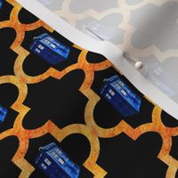 Blue Police Box Doors Orange Black Quatrefoil