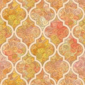 (NOW LARGER) Golden impasto harvest in a peach quatrefoil by Su_G_©SuSchaefer