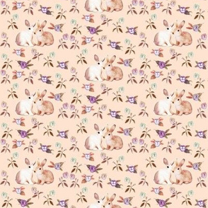 Bunnies in Love Garden, Peach Floral