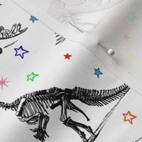 Dinosaur Skeletons on Rainbow Stars, Black and White Dino
