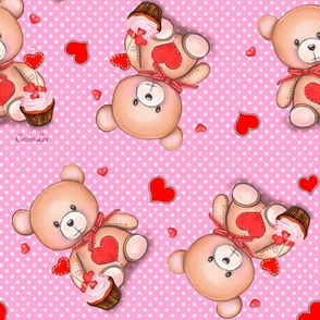 Teddy Bear pink polka dot M