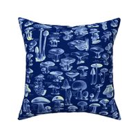 Navy Blue Mushroom Pattern - Vintage Botanical Illustration