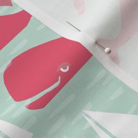 Anchors Away!  Whales // pink and green whale nautical fabric cute whales ocean sailbaots