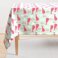 Anchors Away!  Whales // pink and green whale nautical fabric cute whales ocean sailbaots