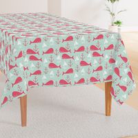 Anchors Away!  Whales // pink and green whale nautical fabric cute whales ocean sailbaots