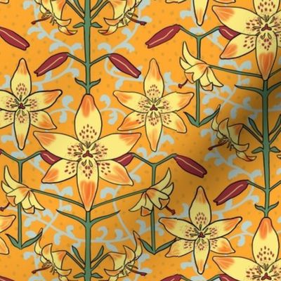 Art Nouveau Lilies Orange and Yellow