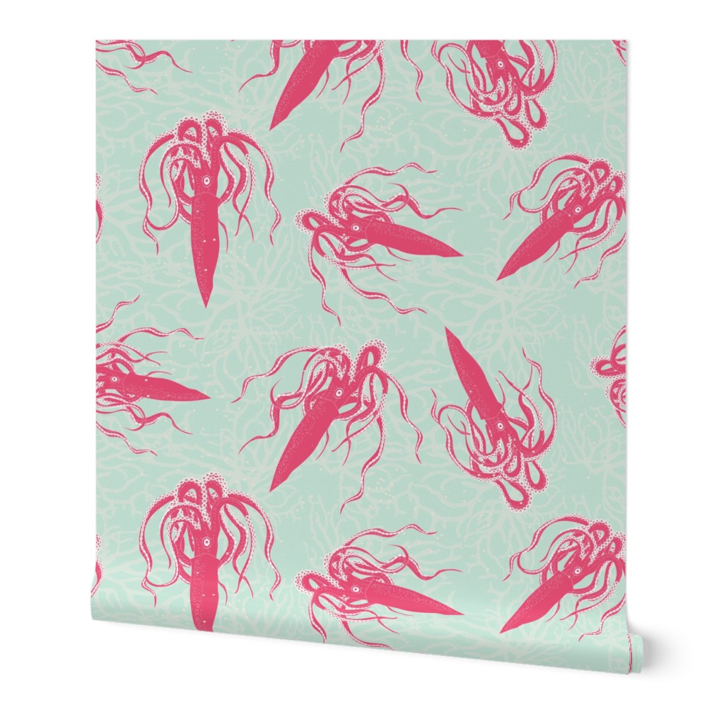 giant squid on sea green