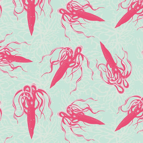 giant squid on sea green