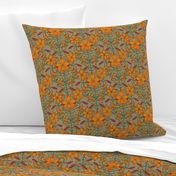 Art Nouveau Lilies Orange Burgundy and Gray