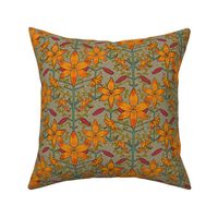 Art Nouveau Lilies Orange Burgundy and Gray