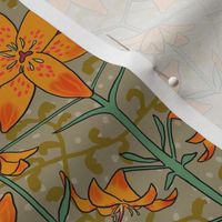 Art Nouveau Lilies Orange Burgundy and Gray