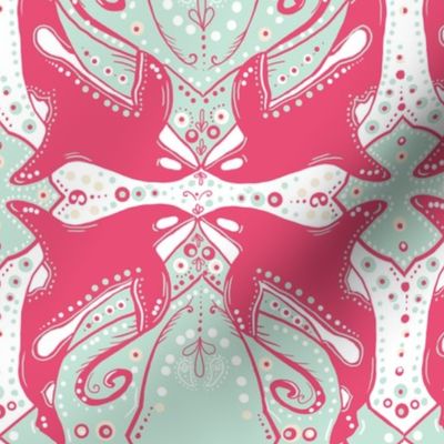 Pink Ornamental Orca in an ornate minty sea