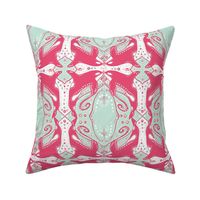 Pink Ornamental Orca in an ornate minty sea