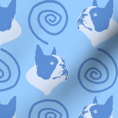 Whimsical Boston Terrier faces - blue