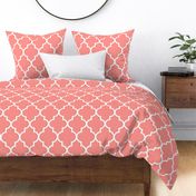 Dimensional Quatrefoil in Coral and White